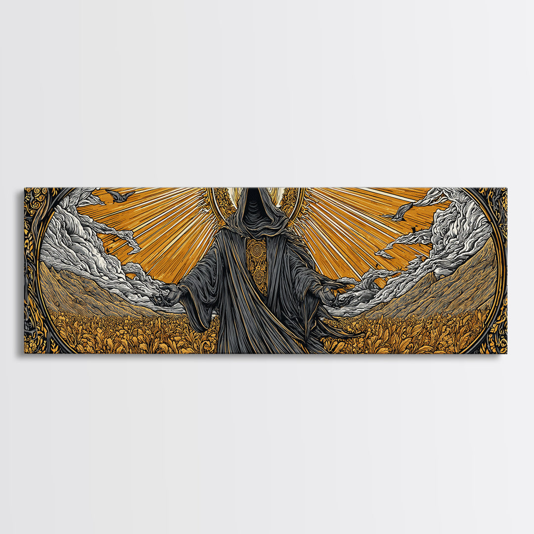 Norse God Baldur Canvas Gold Art Canvas Art, Nordic Mythology Office Decor Man Cave Wall Art, with real wood frame