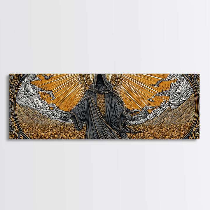 Norse God Baldur Canvas Gold Art Canvas Art, Nordic Mythology Office Decor Man Cave Wall Art, with real wood frame