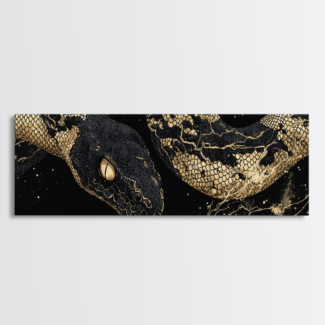 Viking Serpent Jormungandr Canvas Art, Canvas Gold Art from Nordic Mythology, Dad Gift or Office Decor, Framed in Real Wood