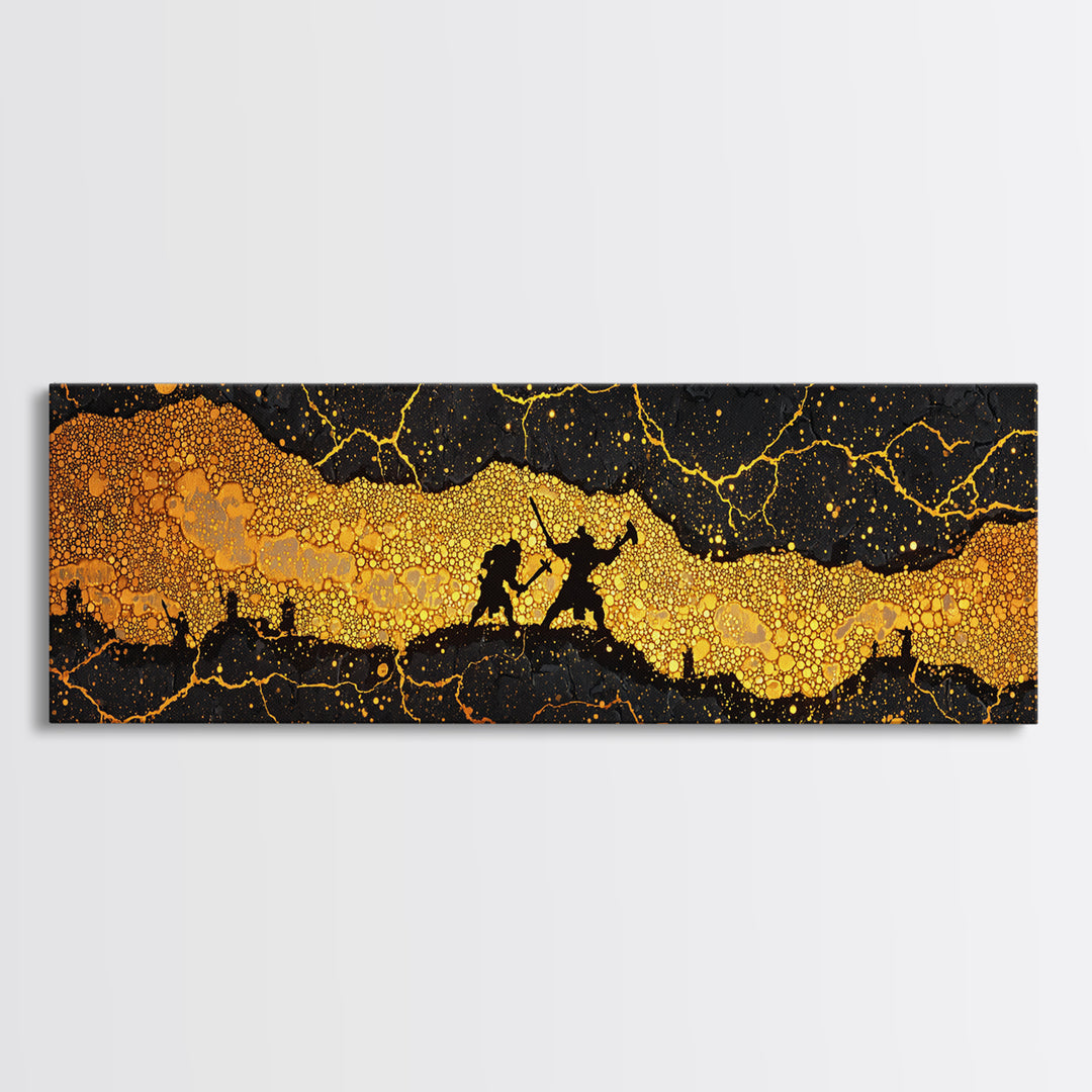 Nidavellir Dwarven Forge Canvas Gold Art Canvas Art – Norse Mythology Nordic Decor, Office Wall Hanging, real wood frame included