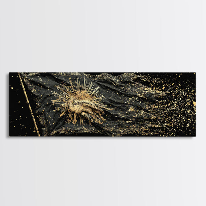 Nordic Battle Scene Canvas Gold Art Canvas Art – Norse Mythology Warrior Office Wall Decor Dad Gift, handcrafted real wood frame