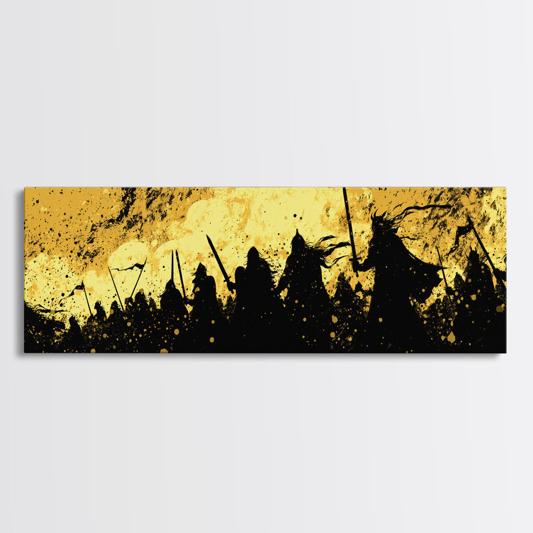Canvas Gold Art of Nordic Warriors Canvas Art | Viking Army Wall Decor with real wood frame | Mythology Inspired Dad Gift