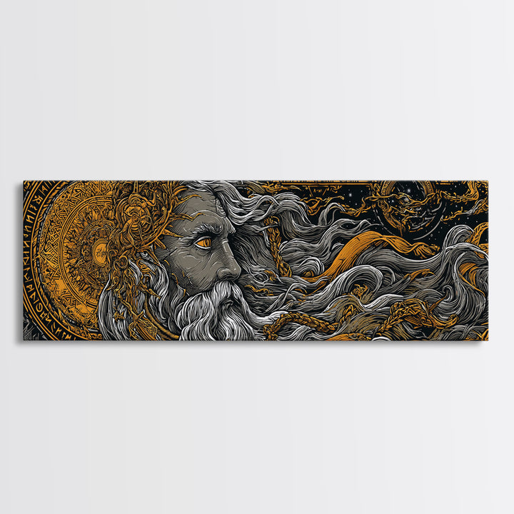 Odin Norse God Canvas Gold Art Canvas Art | Nordic Wall Decor in handcrafted wood frame | Mythology Office or Man Cave Art