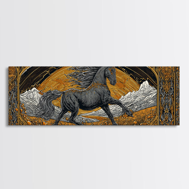 Sleipnir Odin’s Horse Canvas Gold Art Canvas Art | Norse Mythology Horse framed in real wood | Viking Decor Gift for Men