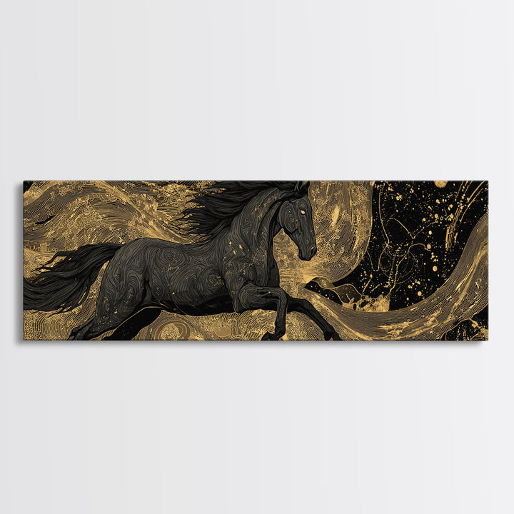 Canvas Gold Art Sköll and Hati Wolves Canvas Art | Norse Moon Chasing Myth Wall Art with natural wood frame | Dad Gift Office
