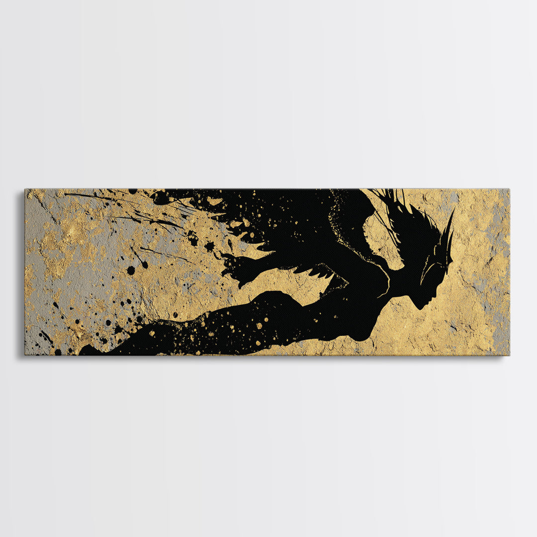 Valkyrie Norse Warrior Canvas Gold Art Canvas Art Mythology Wall Decor for Office or Dad Gift, framed in authentic real wood