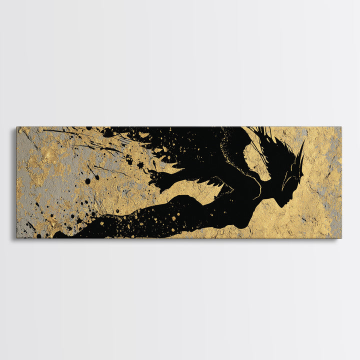 Valkyrie Norse Warrior Canvas Gold Art Canvas Art Mythology Wall Decor for Office or Dad Gift, framed in authentic real wood