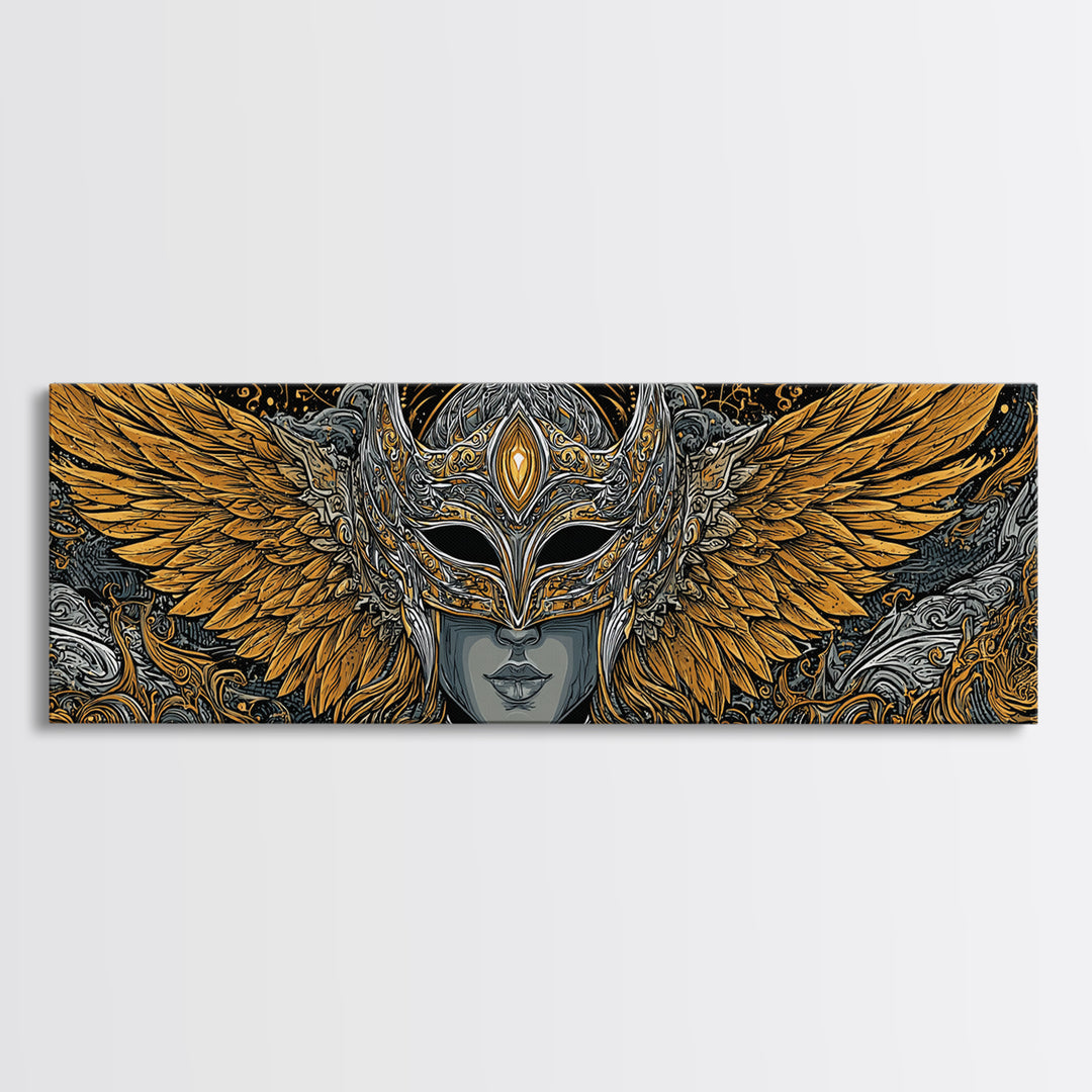 Valkyries Battle Canvas Gold Art Nordic Mythology Canvas Art, Norse Office Decor with natural wood frame, Viking Dad Gift