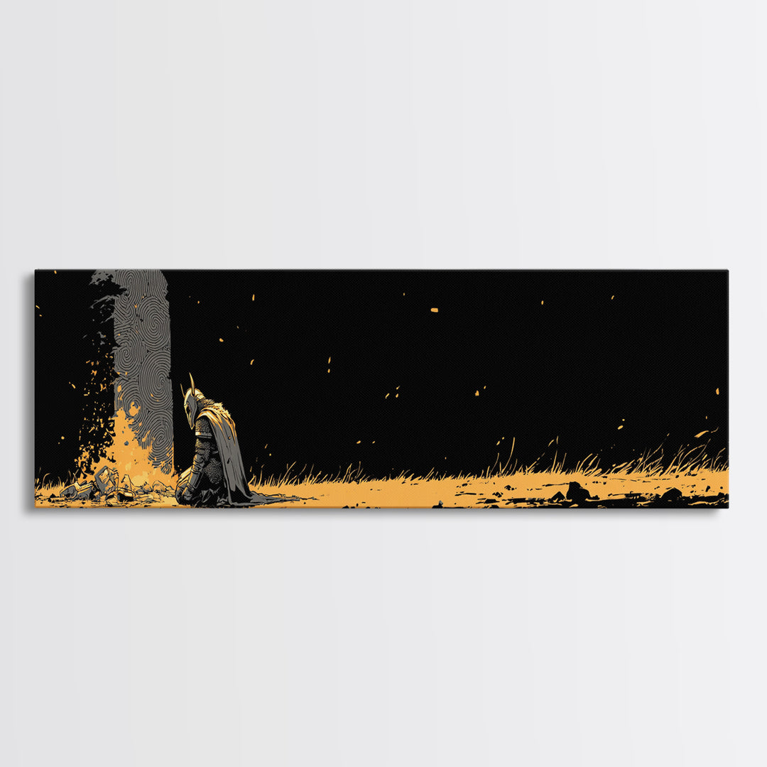 Nordic Warrior Viking Canvas Gold Art Canvas Art, Mythology Wall Hanging for Dad’s Office framed in authentic wood frame