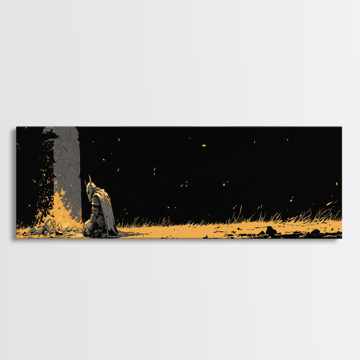 Nordic Warrior Viking Canvas Gold Art Canvas Art, Mythology Wall Hanging for Dad’s Office framed in authentic wood frame