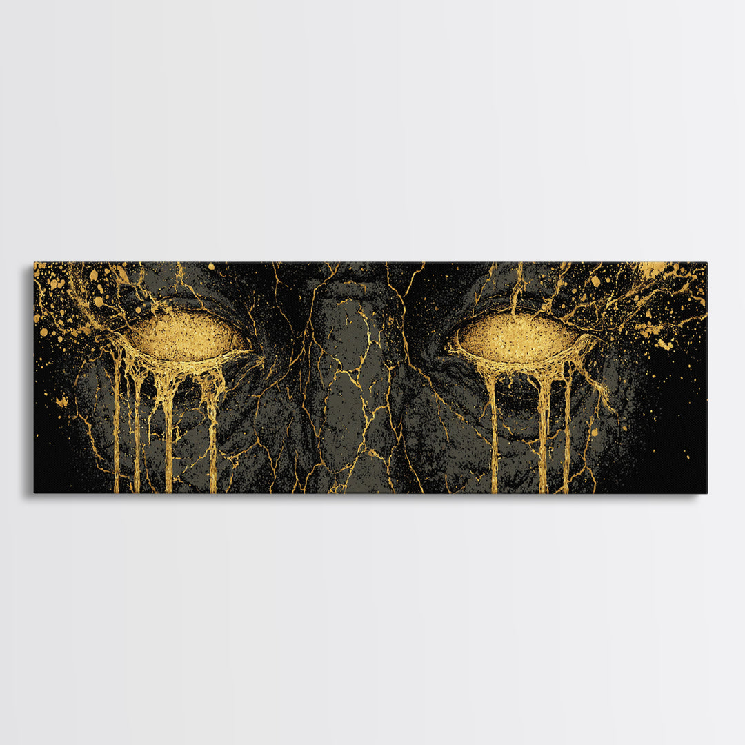 Canvas Gold Art of Ymir Norse Mythology, Nordic Canvas Art with Real Wood Frame, Viking Wall Decor Gift for Dad or Husband