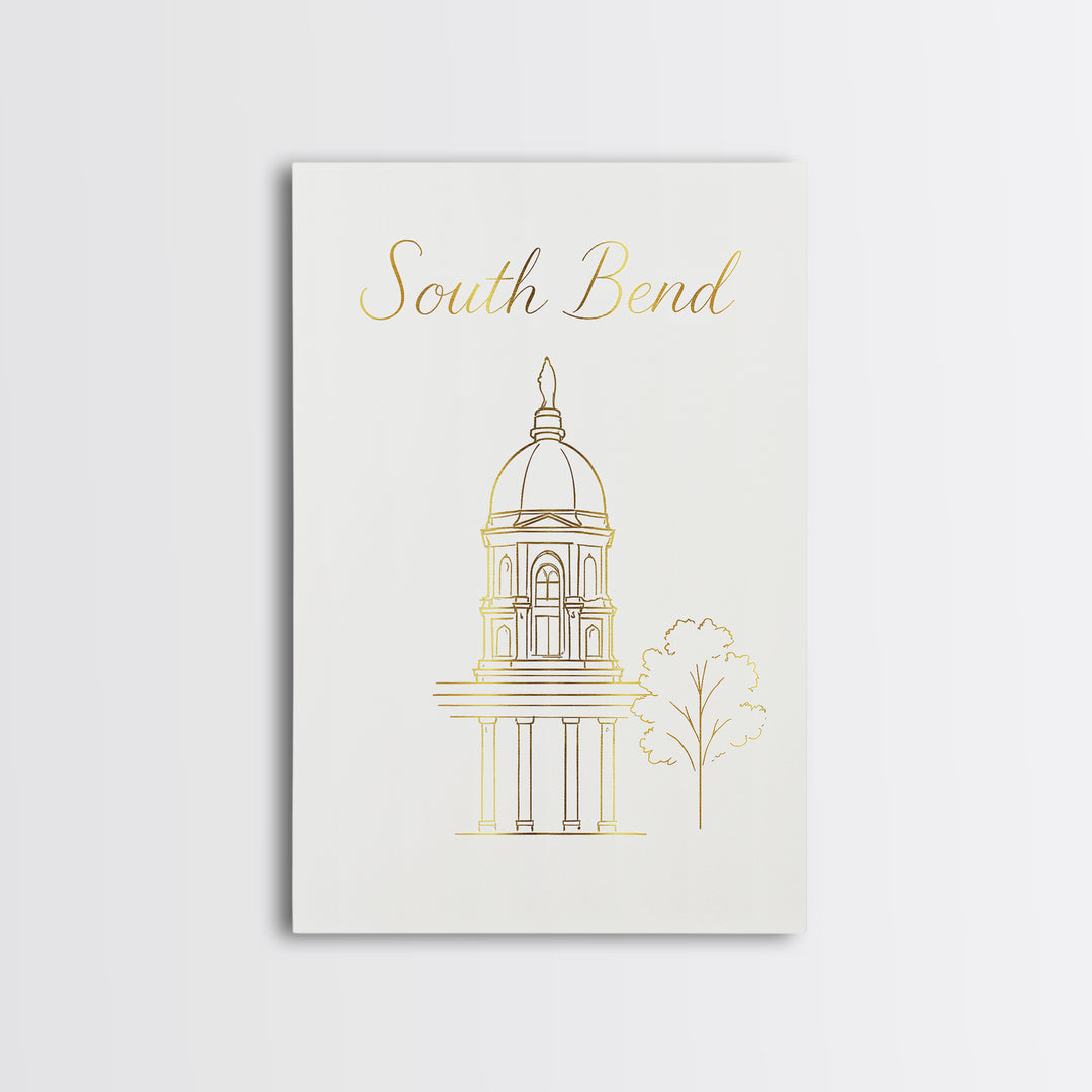 South Bend Travel Poster, Framed Canvas Print, Clean Sketch Wall Art, South Bend City Art, Vintage City Art, Vintage Travel Art