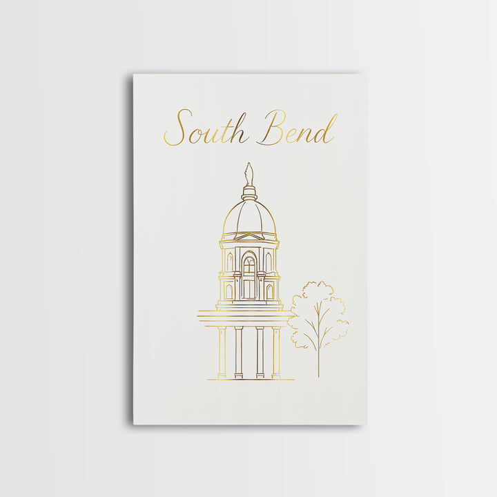 South Bend Travel Poster, Framed Canvas Print, Clean Sketch Wall Art, South Bend City Art, Vintage City Art, Vintage Travel Art