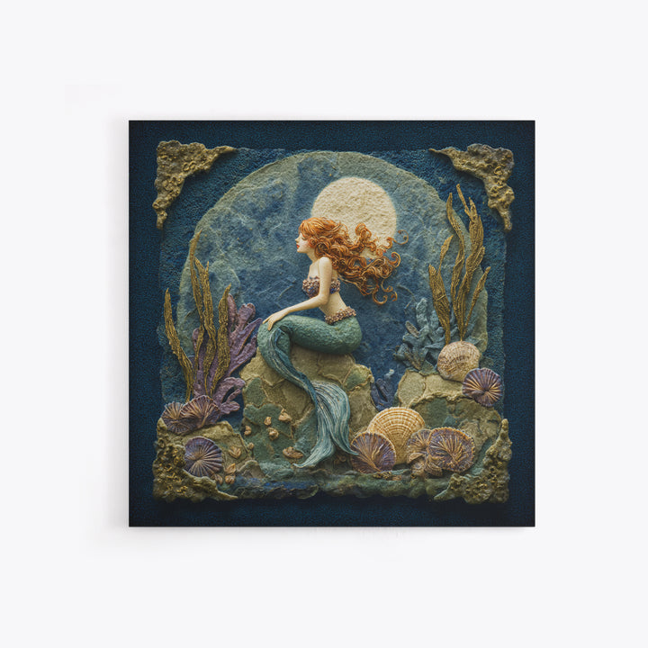 Mermaid Siren on Rocks Canvas Print, Mythological Art, Artwork, Living Room Decor, Oil Painting, Legend, Gallery Wall Art, MYT-1x1-15