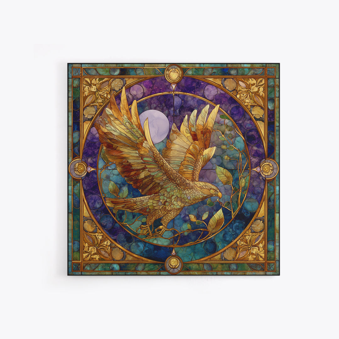 Icarus Falling Through Golden Sky and Feathers Framed Canvas Print, Mythological Art, Print, Living Room Decor, Oil Painting, MYT-1x1-28