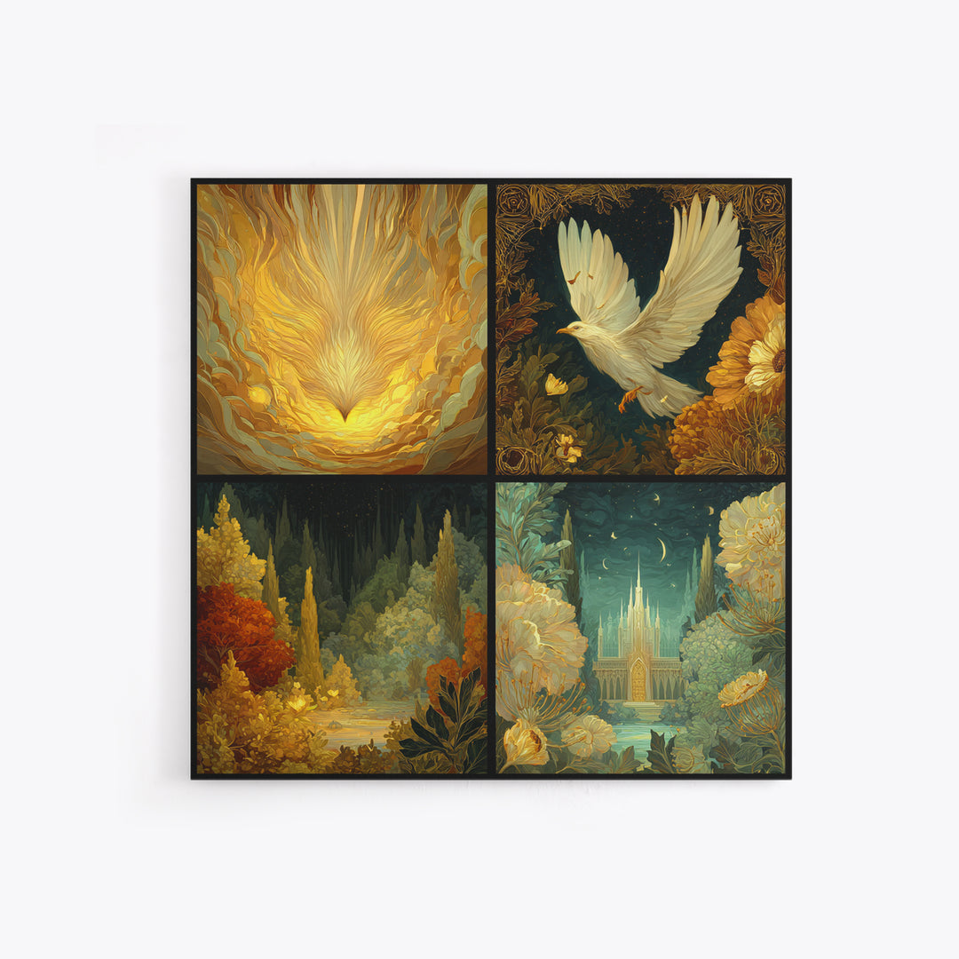 Icarus Falling Through Golden Sky and Feathers Canvas Print, Mythological Art, Living Room Decor, Watercolor Art, Legend, MYT-1x1-4