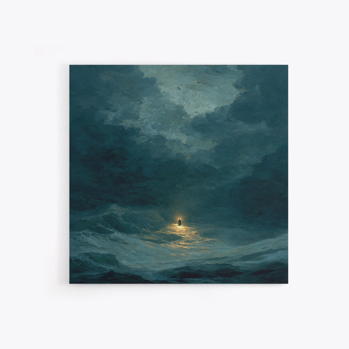Poseidon Figure Rising from Stormy Ocean Framed Canvas Print, Mythological Art, Canvas Painting, Living Room Decor, MYT-1x1-51