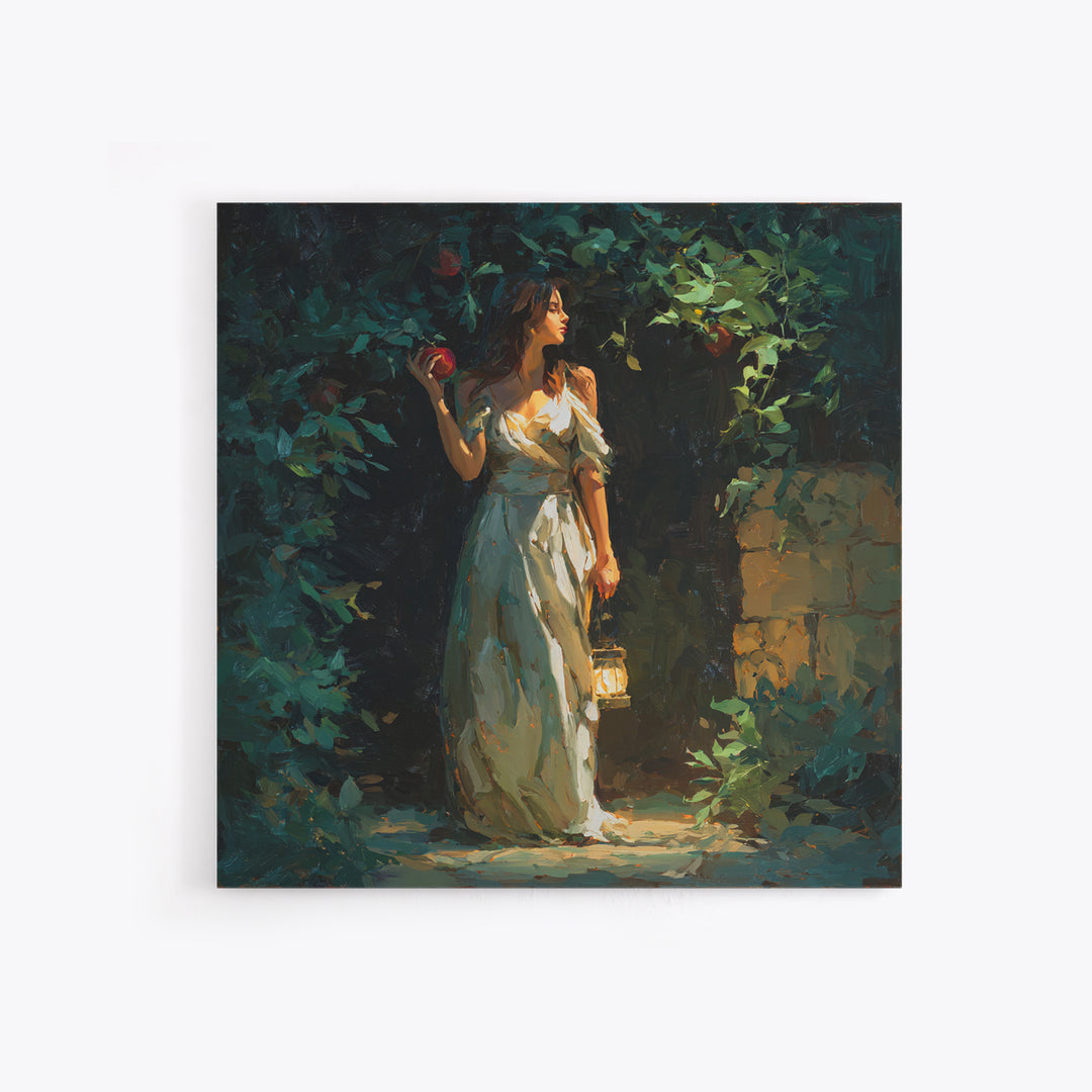 Persephone Holding Pomegranate Framed Canvas Print, Mythological Art, Wall Art Prints, Living Room Decor, Oil Painting, Legend, MYT-1x1-7