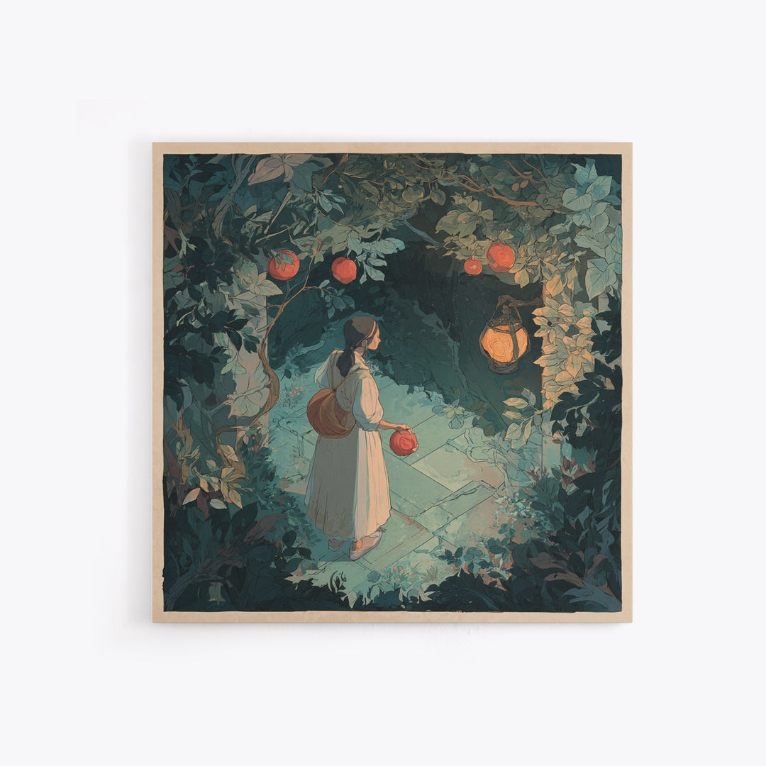 Persephone Holding Pomegranate Framed Canvas Print, Mythological Art, Modern Decor, Living Room Decor, Fine Art, Legend, MYT-1x1-79