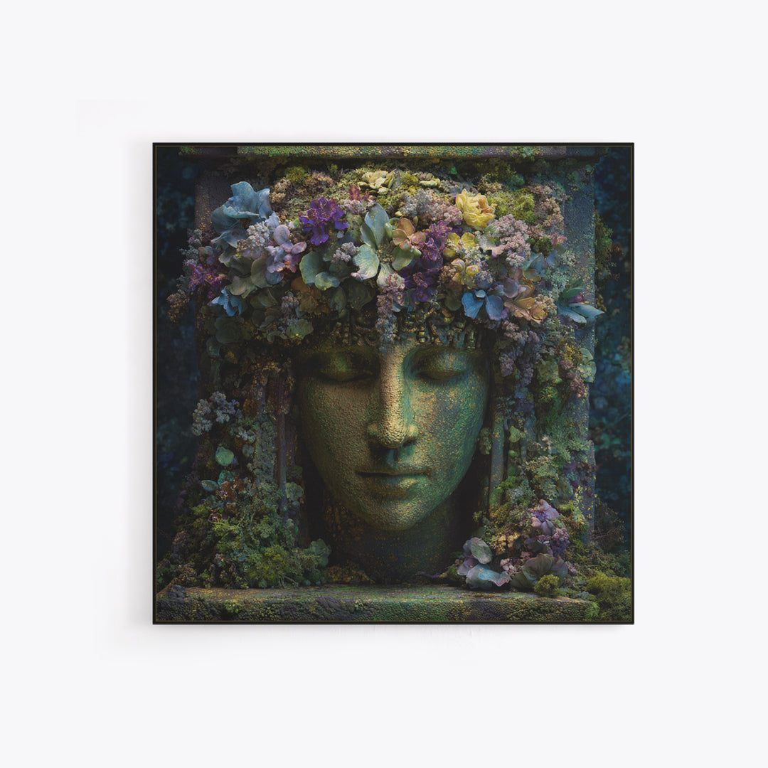 Ancient Goddess Statue Covered Framed Canvas Print, Mythological Art, Wall Decor, Living Room Decor, Fine Art, Legend, MYT-1x1-96