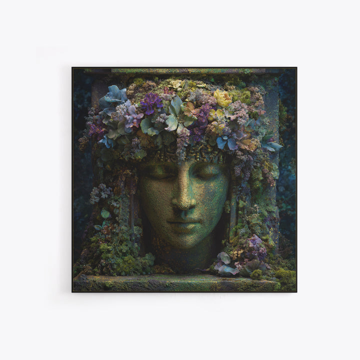 Ancient Goddess Statue Covered Framed Canvas Print, Mythological Art, Wall Decor, Living Room Decor, Fine Art, Legend, MYT-1x1-96