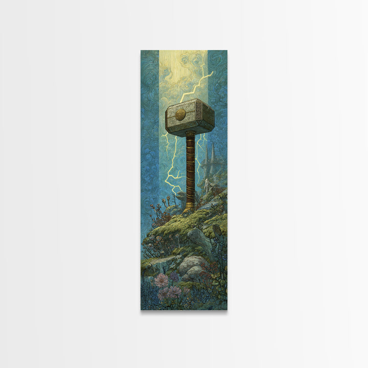 Thor Hammer and Lightning Still Life Canvas Print, Mythological Art, Bedroom Wall Art, Living Room Decor, Fine Art, Legend, MYT-1x3-22