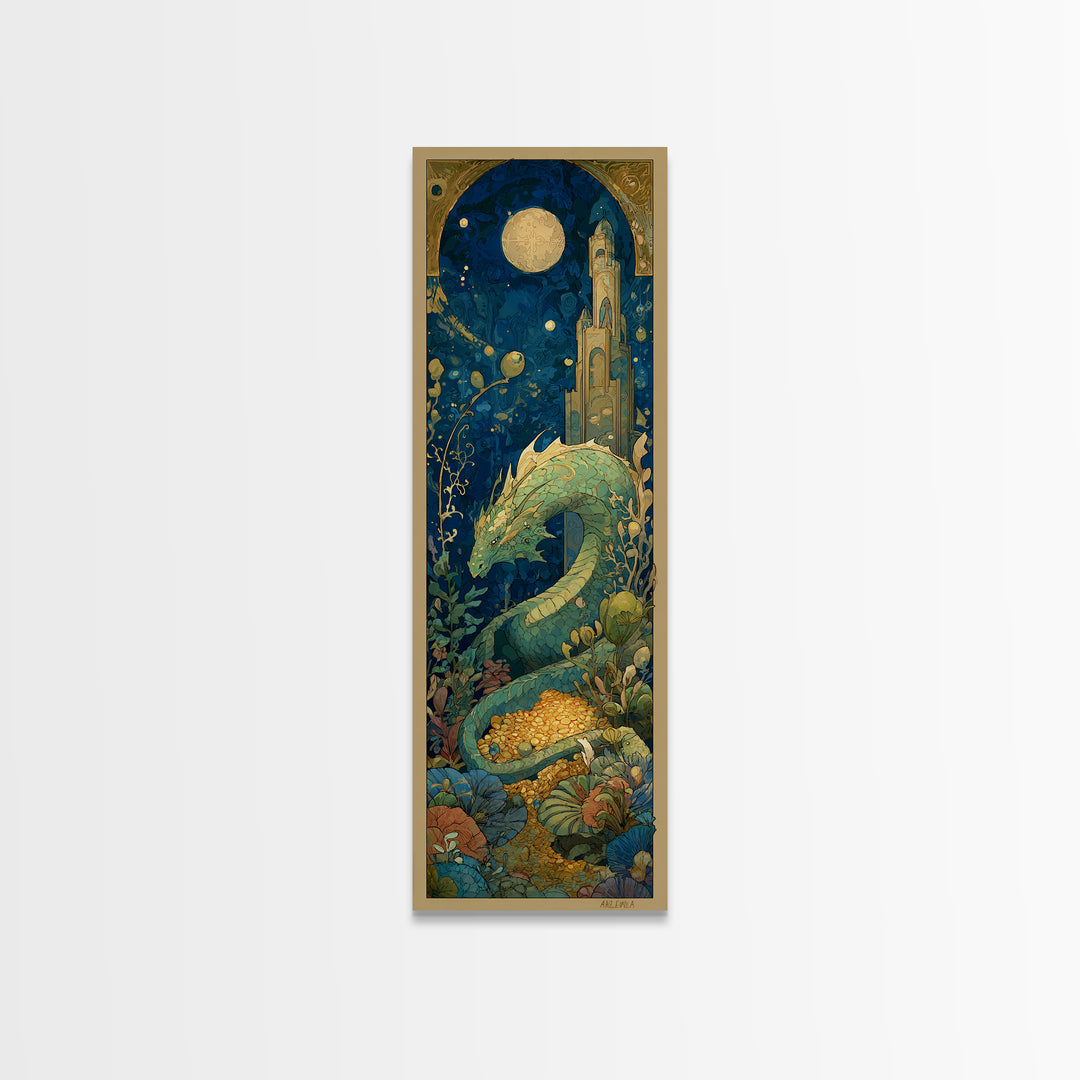 Dragon Guarding a Hoard of Ancient Gold Canvas Print, Mythological Art, Art Print, Living Room Decor, Fine Art, Legend, MYT-1x3-56