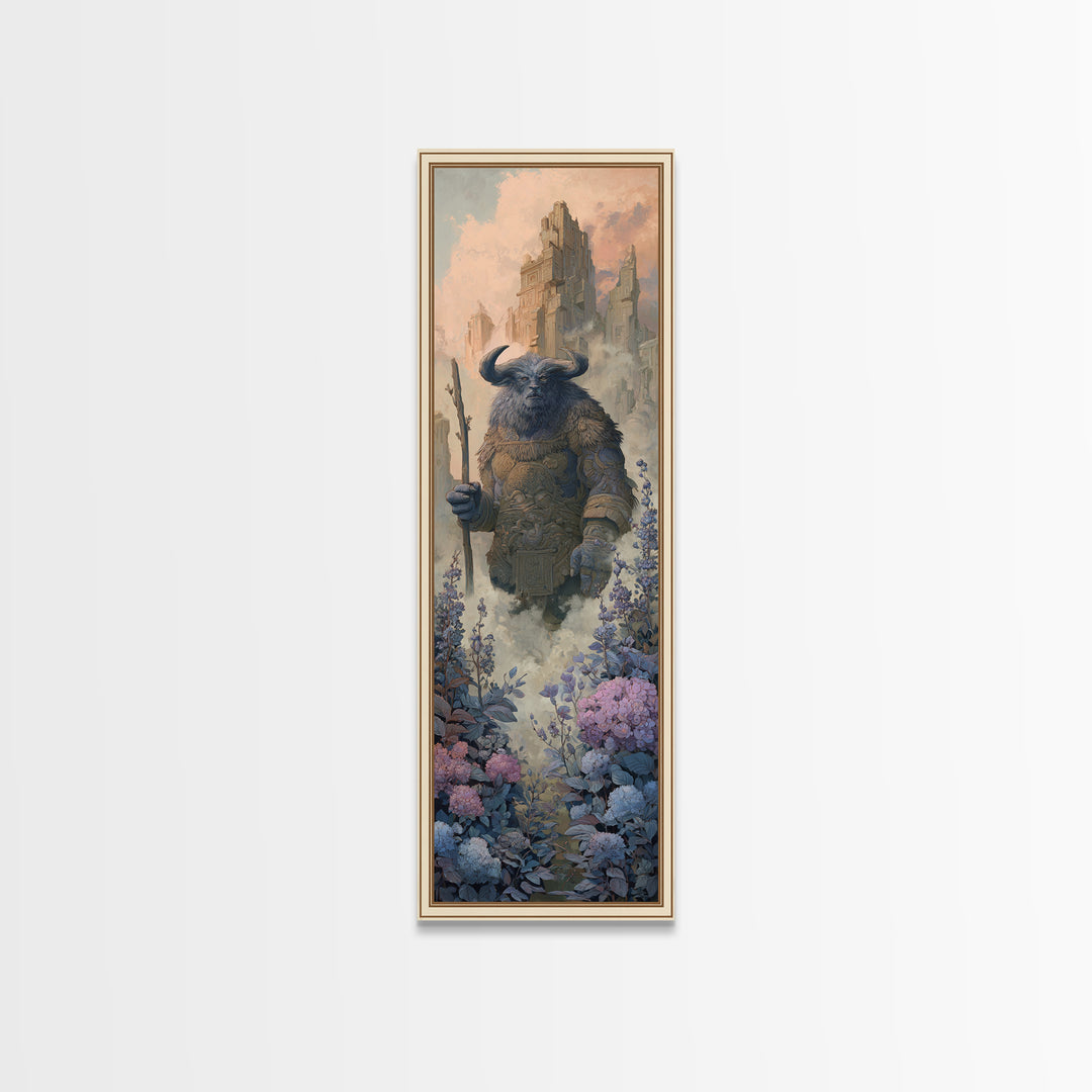 Minotaur in Labyrinth of Warm Stone Canvas Print, Mythological Art, Luxury Decor, Living Room Decor, Fine Art, Legend, MYT-1x3-77