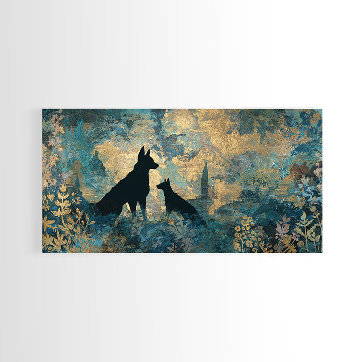 Hades and Cerberus Silhouette Framed Canvas Print, Mythological Art, Living Room Wall Art, Living Room Decor, Fine Art, Legend, MYT-2x1-100