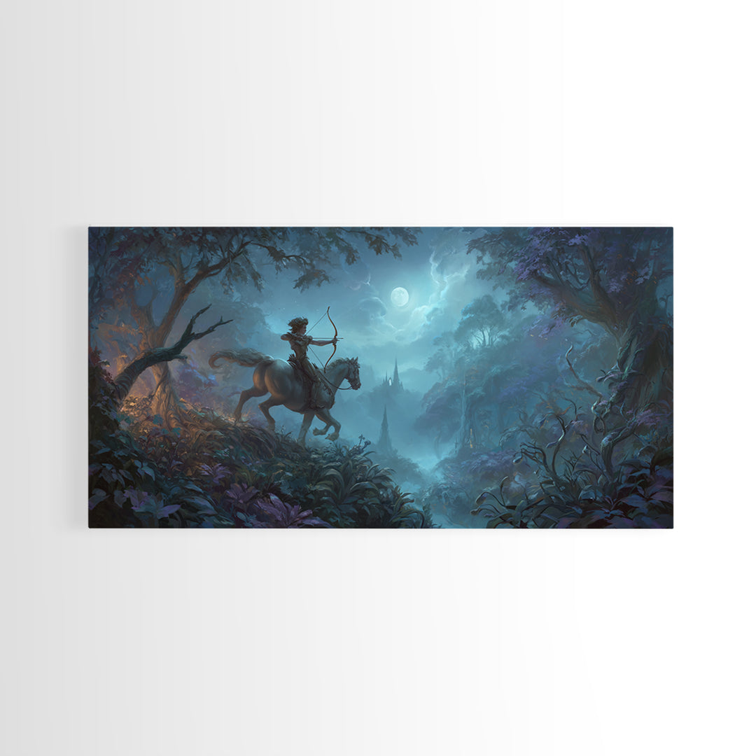 Centaur Archer in Misty Forest Framed Canvas Print, Mythological Art, Luxury Decor, Living Room Decor, Fine Art, Legend, MYT-2x1-12