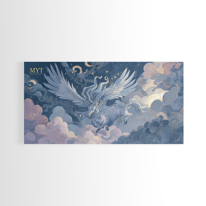 Pegasus Flying Above Cloud Kingdom Canvas Print, Mythological Art, Contemporary Art, Living Room Decor, Fine Art, Legend, MYT-2x1-17