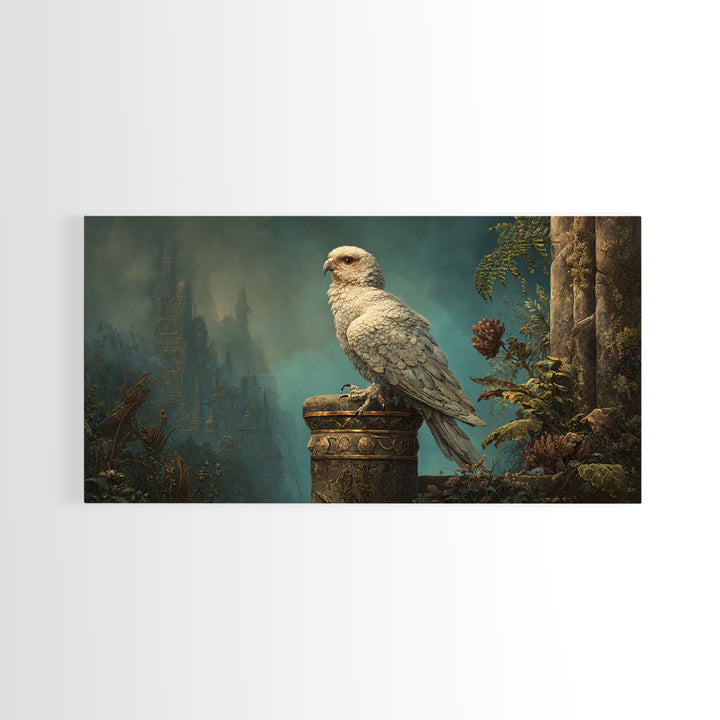 Griffin Perched on Ancient Stone Column Framed Canvas Print, Mythological Art, Luxury Decor, Living Room Decor, Legend, MYT-2x1-34