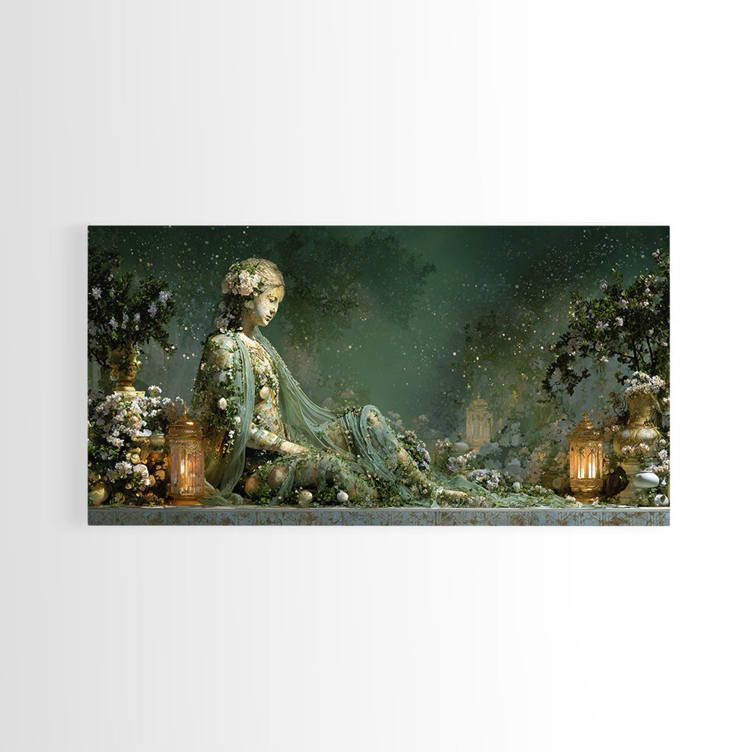 Ancient Goddess Statue Covered Canvas Print, Mythological Art, Textured Painting, Living Room Decor, Fine Art, Legend, MYT-2x1-44