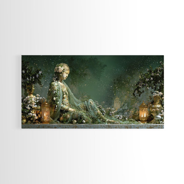 Ancient Goddess Statue Covered Canvas Print, Mythological Art, Textured Painting, Living Room Decor, Fine Art, Legend, MYT-2x1-44