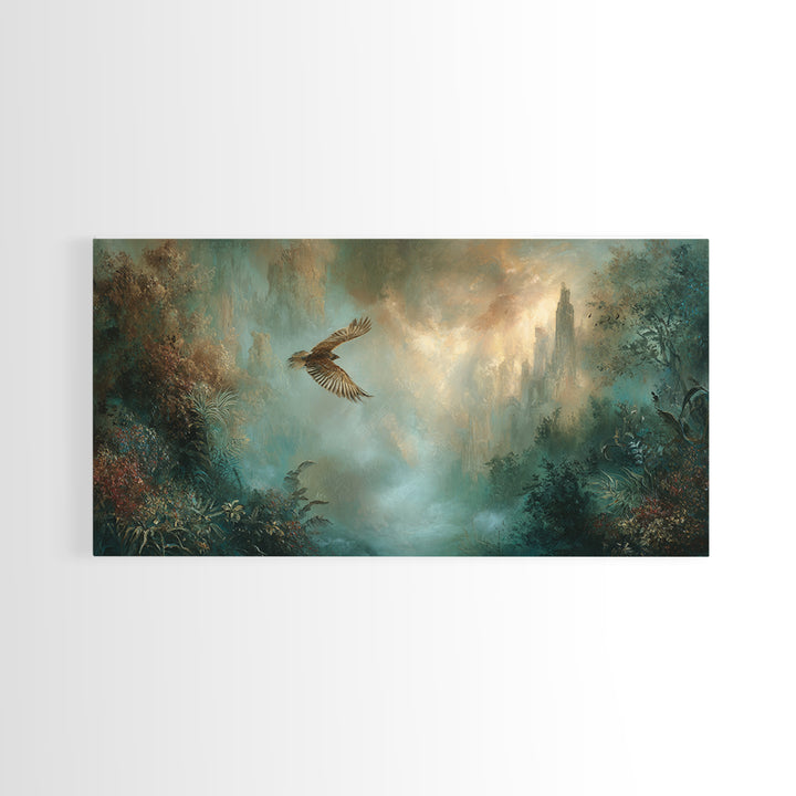 Icarus Falling Through Golden Sky and Feathers Canvas Print, Mythological Art, Art, Living Room Decor, Fine Art, Legend, MYT-2x1-48