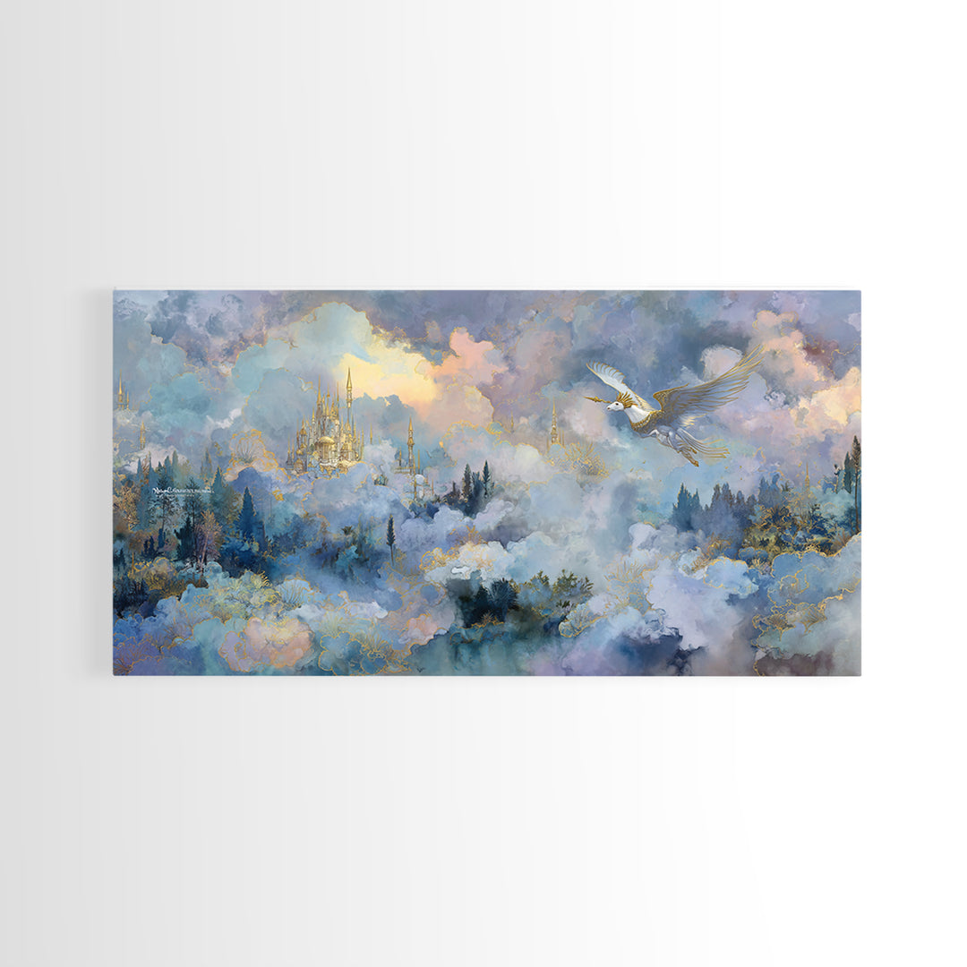 Pegasus Flying Above Cloud Kingdom Canvas Print, Mythological Art, Wall Art Prints, Living Room Decor, Fine Art, Legend, MYT-2x1-89