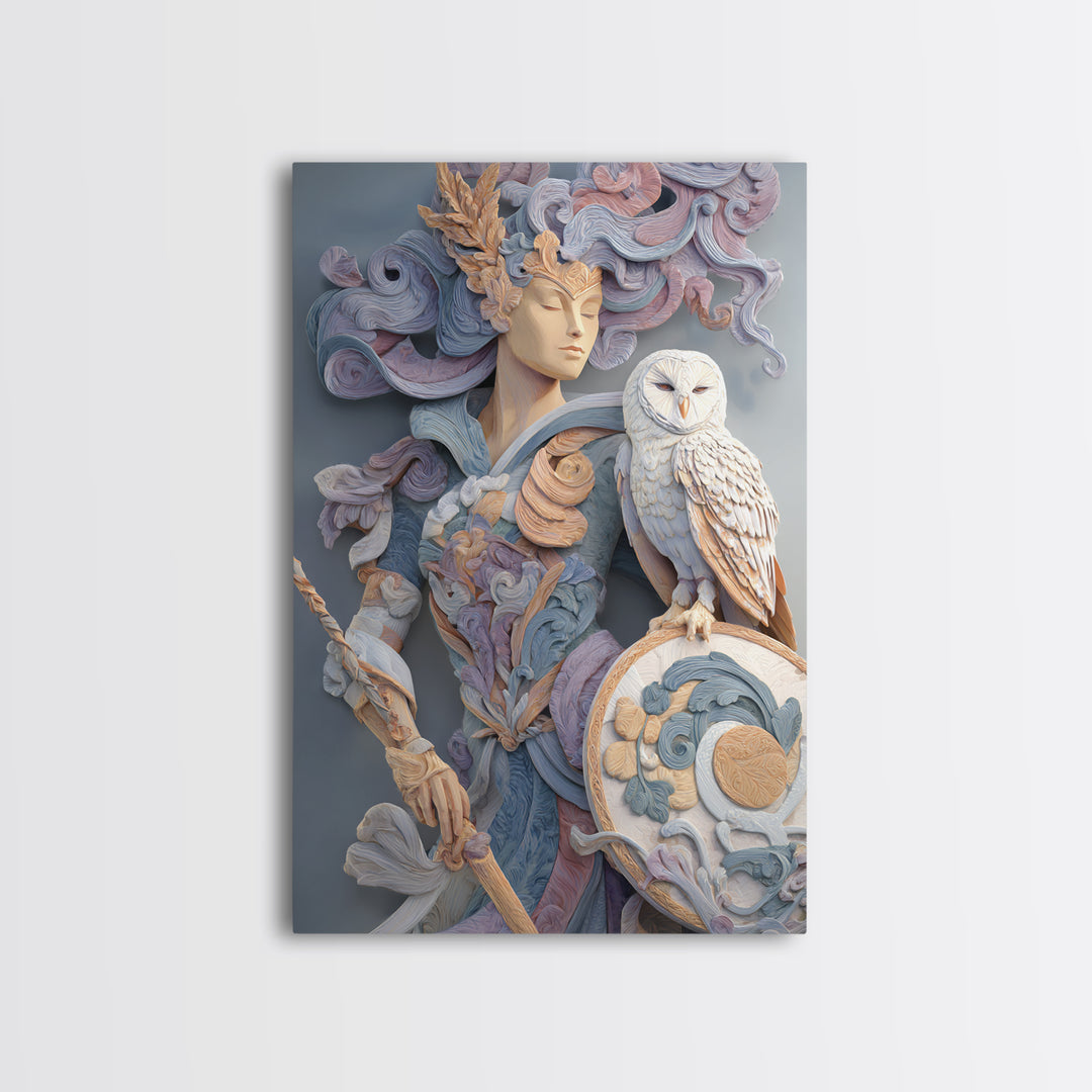 Athena Warrior Woman Framed Canvas Print, Mythological Art, Contemporary Art, Living Room Decor, Oil Painting, Legend, MYT-2x3-34
