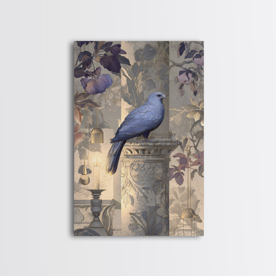 Griffin Perched on Ancient Stone Column Framed Canvas Print, Mythological Art, Textured Painting, Living Room Decor, Legend, MYT-2x3-46