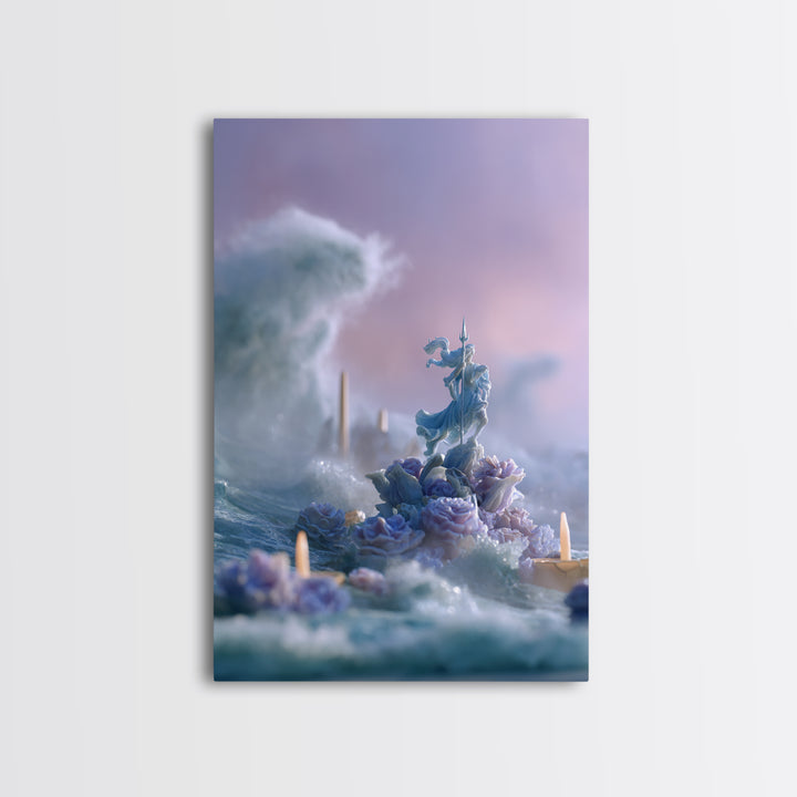 Poseidon Figure Rising from Stormy Ocean Framed Canvas Print, Mythological Art, Art, Living Room Decor, Oil Painting, Legend, MYT-2x3-59