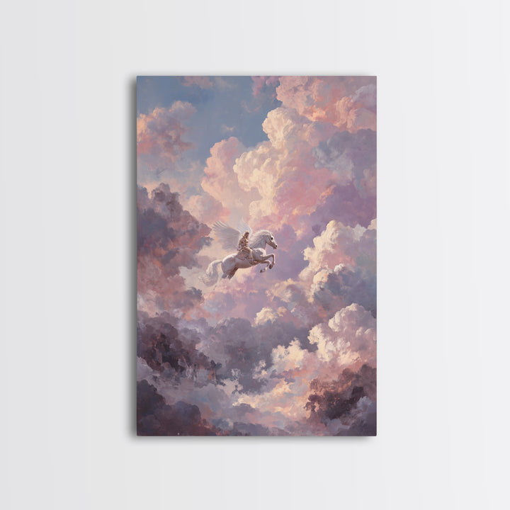Pegasus Flying Above Cloud Kingdom Canvas Print, Mythological Art, Artwork, Living Room Decor, Legend, Gallery Wall Art, MYT-2x3-77