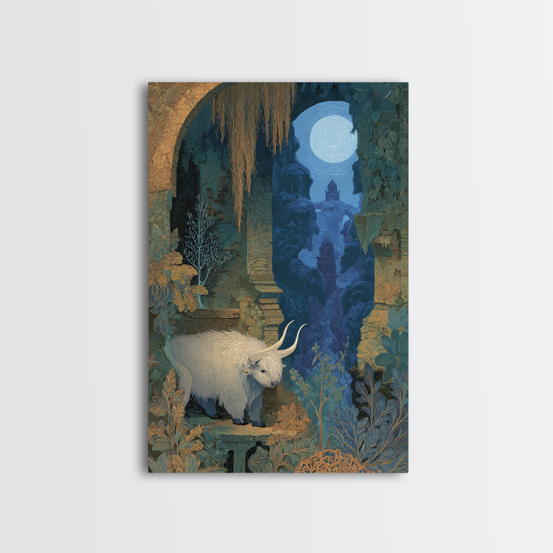 Minotaur in Labyrinth of Warm Stone Framed Canvas Print, Mythological Art, Digital Wall Art, Living Room Decor, Legend, MYT-2x3-97