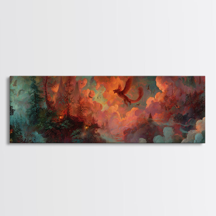 Phoenix Rising from Ashes Canvas Print, Mythological Art, Portrait, Living Room Decor, Oil Painting, Legend, Canvas Painting, MYT-3x1-29