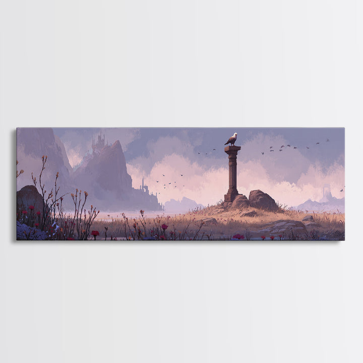 Griffin Perched on Ancient Stone Column Canvas Print, Mythological Art, Wall Art, Living Room Decor, Fine Art, Legend, MYT-3x1-30
