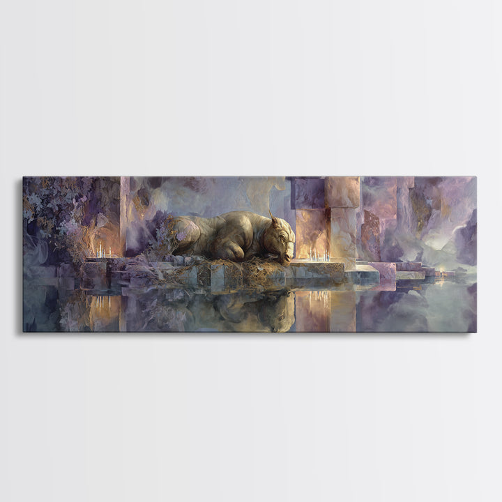 Minotaur in Labyrinth of Warm Stone Canvas Print, Mythological Art, Gothic Home Decor, Living Room Decor, Fine Art, Legend, MYT-3x1-33