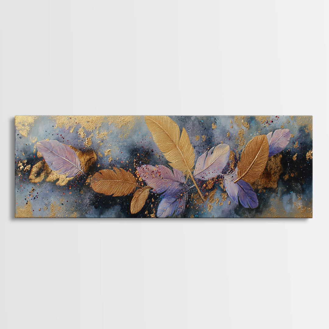 Icarus Falling Through Golden Sky and Feathers Canvas Print, Mythological Art, Contemporary Art, Living Room Decor, Legend, MYT-3x1-68