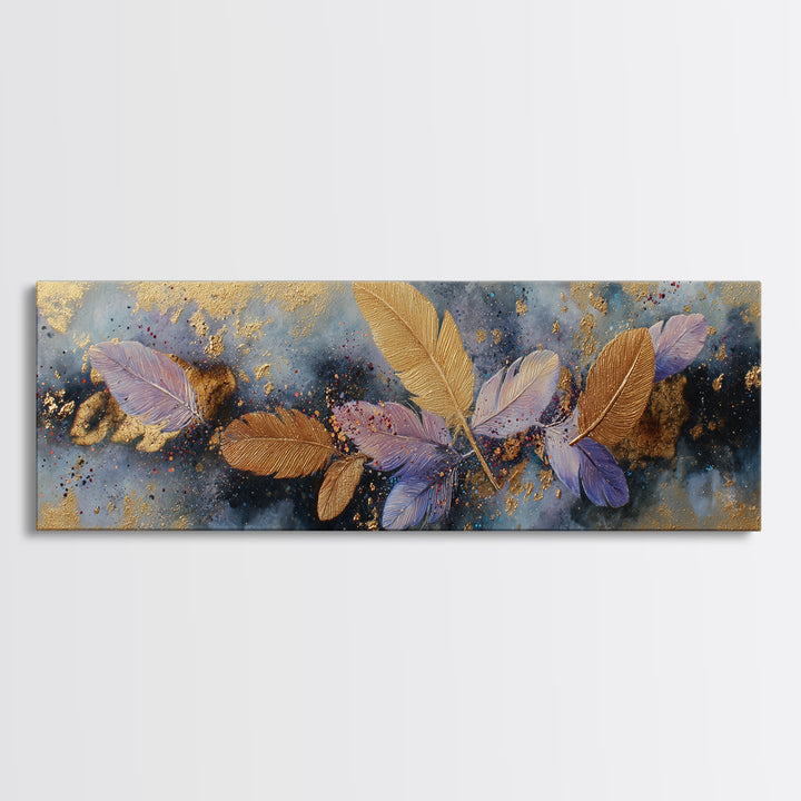 Icarus Falling Through Golden Sky and Feathers Canvas Print, Mythological Art, Contemporary Art, Living Room Decor, Legend, MYT-3x1-68