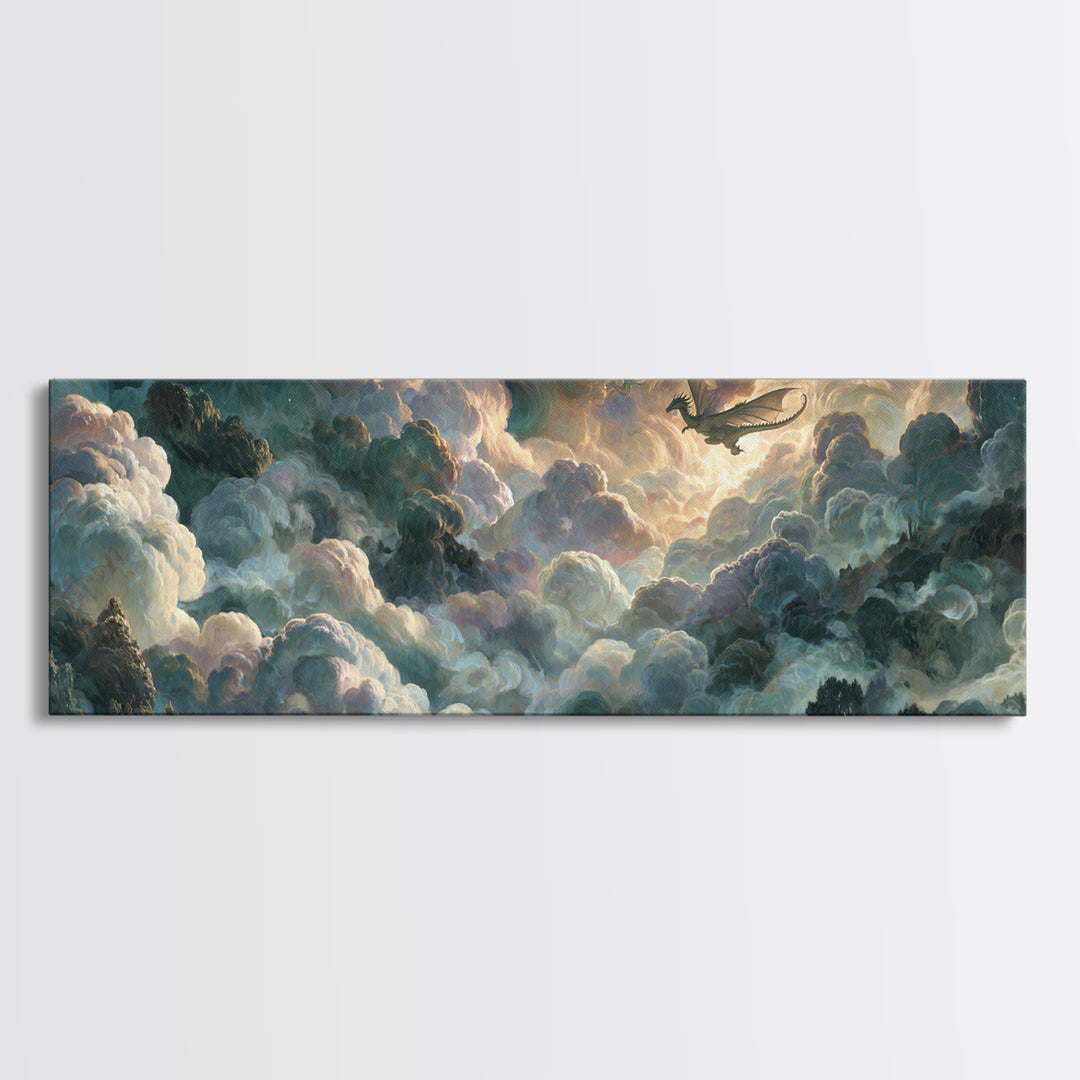 Pegasus Flying Above Cloud Kingdom Canvas Print, Mythological Art, Bedroom Wall Art, Living Room Decor, Oil Painting, Legend, MYT-3x1-85