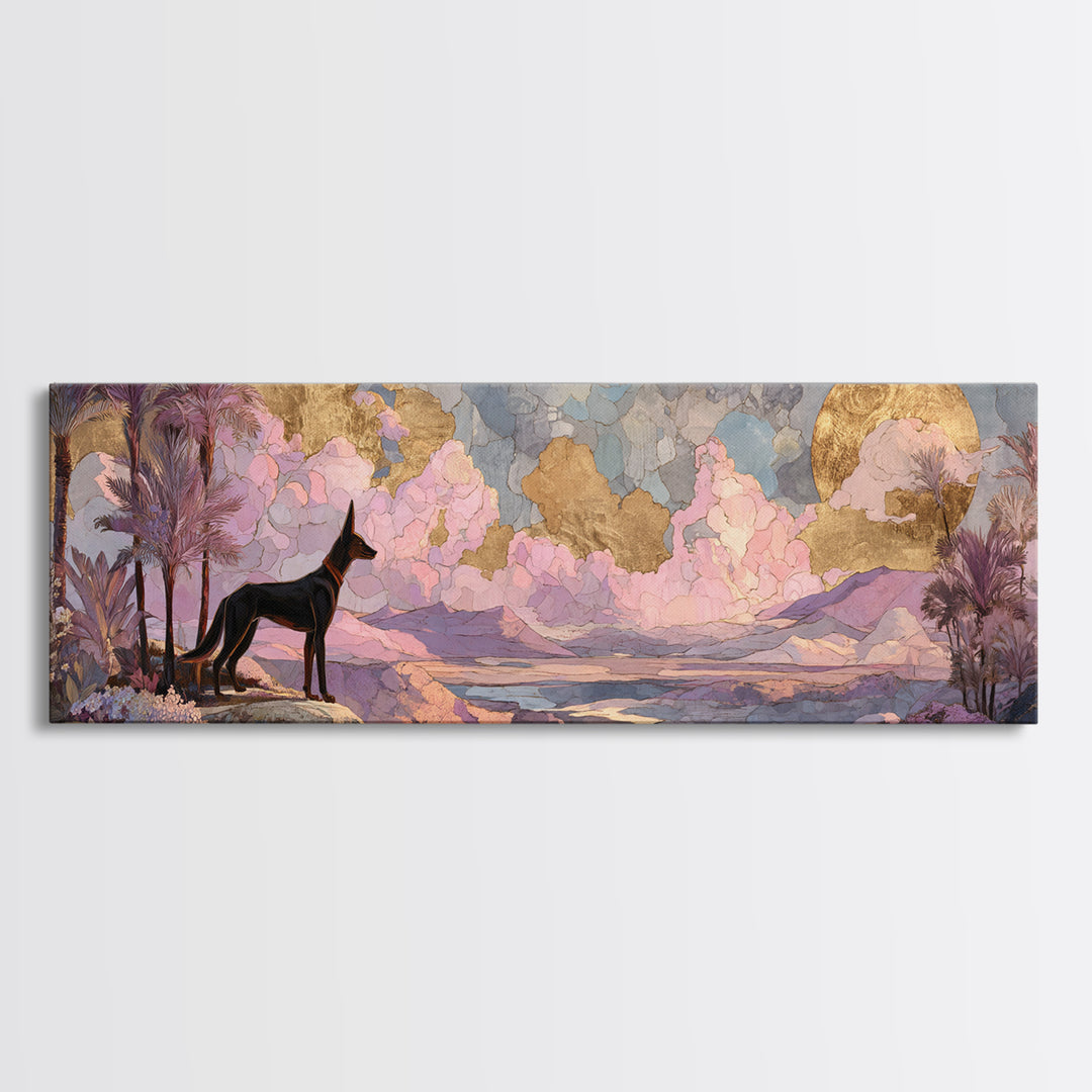 Anubis Profile with Desert Stars Framed Canvas Print, Mythological Art, Living Room Decor, Oil Painting, Legend, MYT-3x1-99