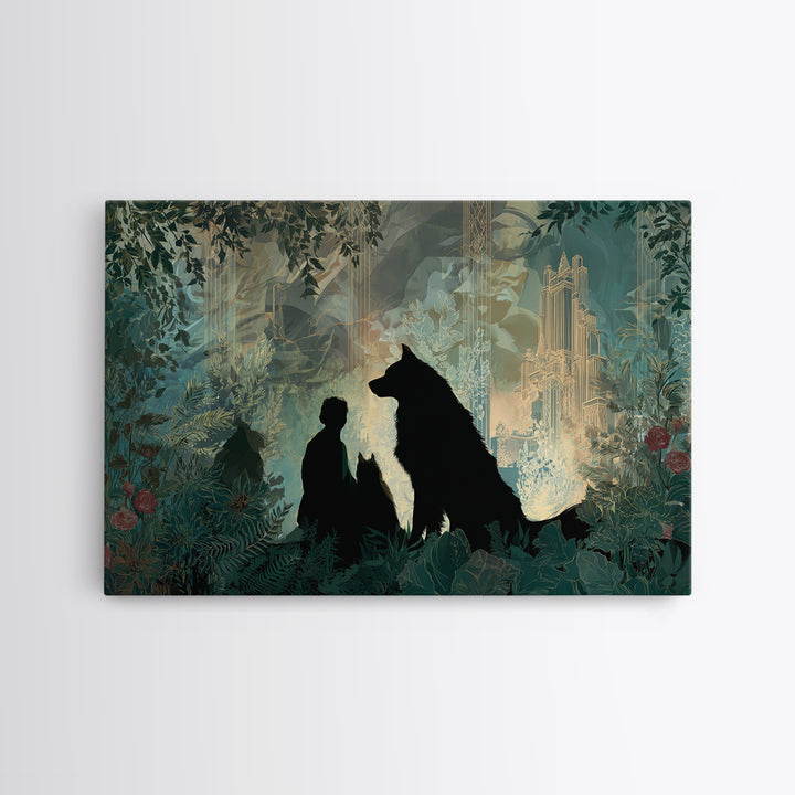Hades and Cerberus Silhouette Framed Canvas Print, Mythological Art, Living Room Decor, Fine Art, Legend, Home Decor, MYT-3x2-36
