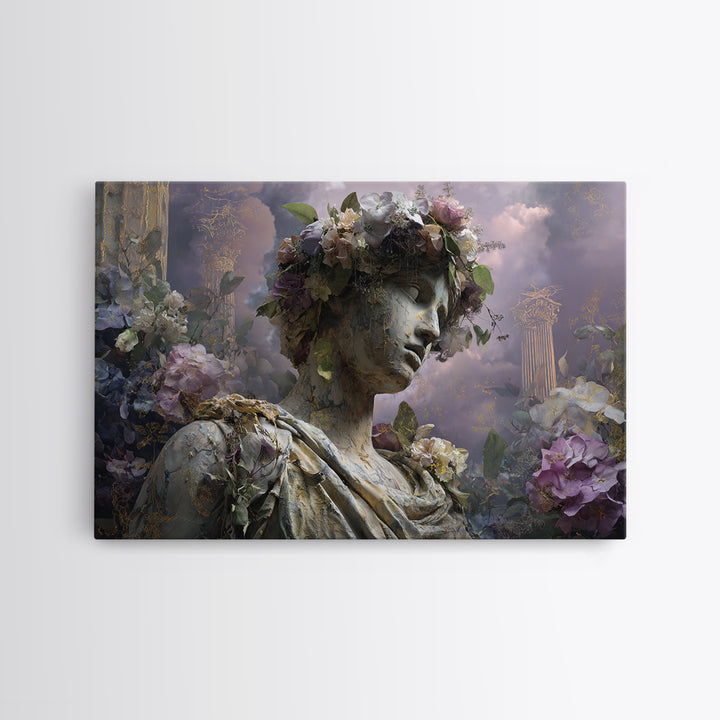 Ancient Goddess Statue Covered Canvas Print, Mythological Art, Printable Art, Living Room Decor, Legend, Unique Home Decor, MYT-3x2-52